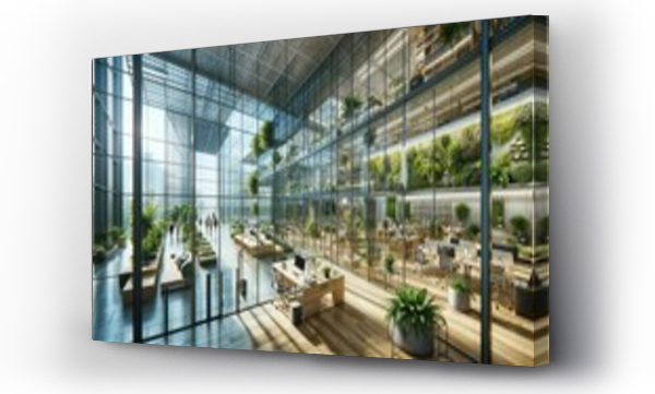 Wizualizacja Obrazu : #684805205 Trees and green environment in eco-friendly glass office: Sustainable building