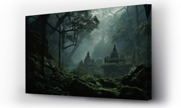 Wizualizacja Obrazu : #685334485 A mystical forest shrouded in mist, with Hanumans image subtly hidden.