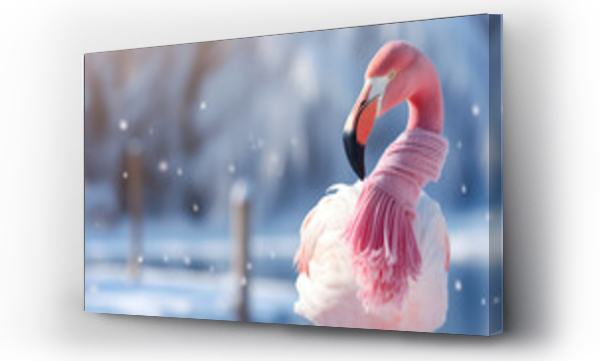 Wizualizacja Obrazu : #685487792 Flamingo with scarves, goofy, winter background