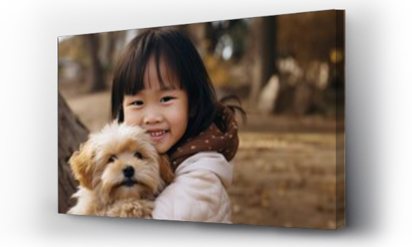 Wizualizacja Obrazu : #685612389 Beautiful asian girl playing with little dog puppy in the park with bokeh background