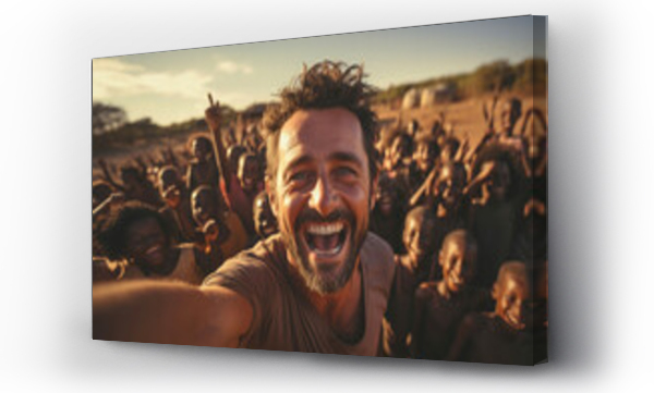 Wizualizacja Obrazu : #685669830 Caucasian volunteer man in africa village takes a selfie with children - Volunteering concept - Human community - Generative AI