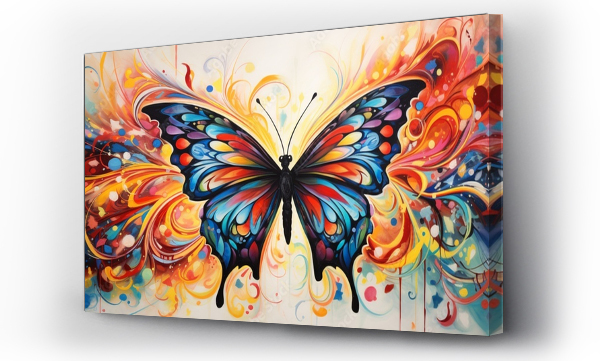 Wizualizacja Obrazu : #685692515 A painted butterfly in a dreamy, abstract world of colors and patterns.