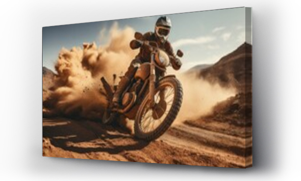 Wizualizacja Obrazu : #686204527 a black man riding a motorcycle down a dirt road