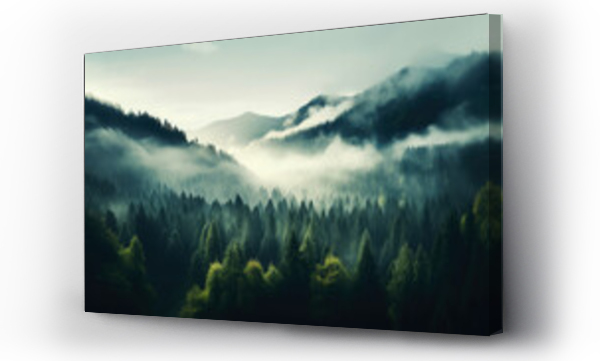 Wizualizacja Obrazu : #686209837 Foggy morning in the mountain forest
