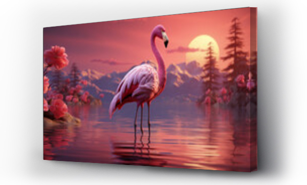 Wizualizacja Obrazu : #686279733 Pink flamingo and palm tree on pink summer background 3D Rendering, 3D Illustration