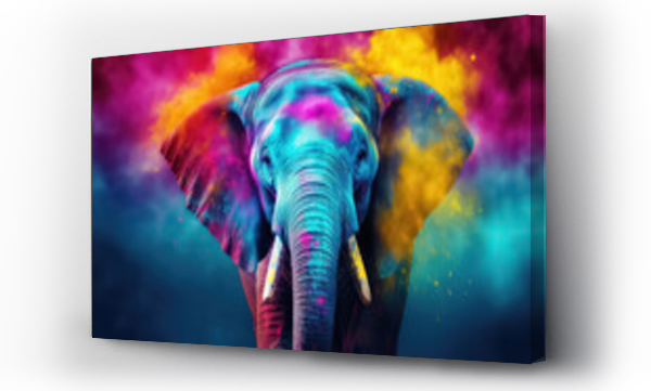 Wizualizacja Obrazu : #686287252 Elephant in Paint Dust , happy holi indian concept