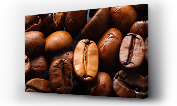 Wizualizacja Obrazu : #686579927 Fresh coffee beans banner. Coffee beans background. Close-up food photography