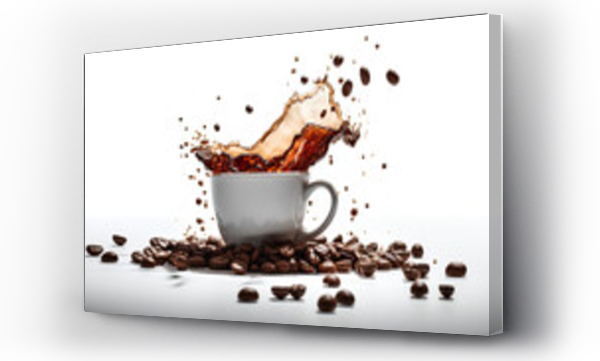 Wizualizacja Obrazu : #686607135 A splash of coffee in a cup. Drops and splashes of coffee on a white background.