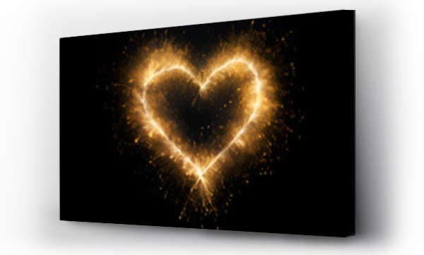 Wizualizacja Obrazu : #687090143 Romatnisches Feuerwerk vor schwarzem Hintergrund bei Nacht, Herz, Gold, Schwarz