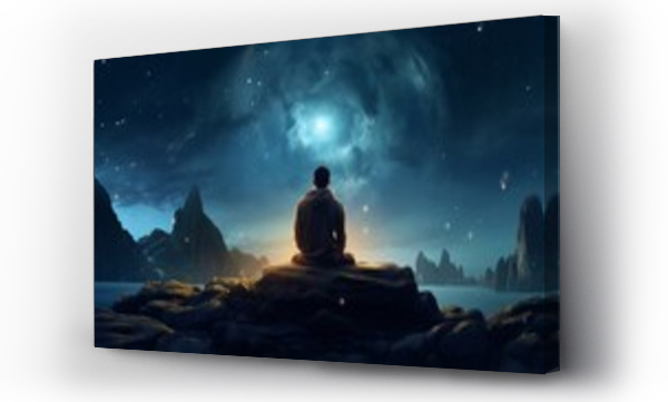 Wizualizacja Obrazu : #687402920 mystical night meditation: person on rock under milky way and moon, serene outdoor scene