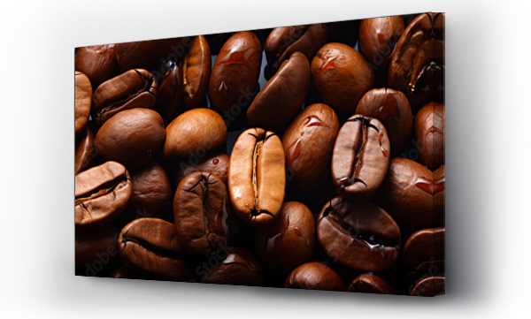 Wizualizacja Obrazu : #687443559 Fresh coffee beans banner. Coffee beans background. Close-up food photography