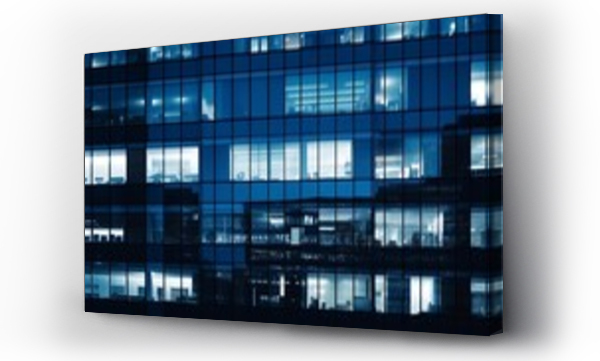 Wizualizacja Obrazu : #687512490 Pattern of office buildings windows illuminated at night. Glass architecture ,corporate building at night - business concept. Blue graphic filter. : Generative AI