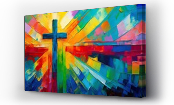 Wizualizacja Obrazu : #687630027 colorful painting art of an abstract background with cross christian illustration