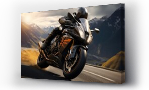 Wizualizacja Obrazu : #687679427 a motorcycle rider clinging onto a mountain road,