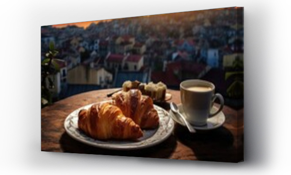 Wizualizacja Obrazu : #687816243 Breakfast food croissant in plate and coffee