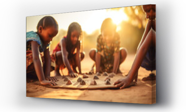 Wizualizacja Obrazu : #688067611 A group of children playing a traditional African game outdoors, African culture, bokeh, with copy space