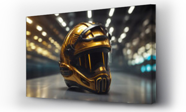 Wizualizacja Obrazu : #688143221 Gold motorcycle helmet with bokeh light background