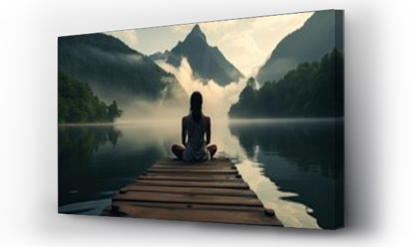 Wizualizacja Obrazu : #688757357 woman is meditating on a dock in the mountain