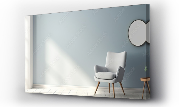 Wizualizacja Obrazu : #688915361 Stylish room with vintage blue chair and mirror in monochrome.