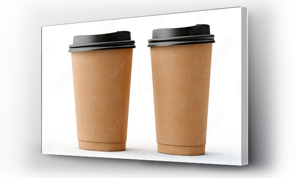 Wizualizacja Obrazu : #689154285 Mockup collection of coffee packaging templates in medium sized take away craft cups isolated on a white background with clipping path Copy space image Place for adding text or design