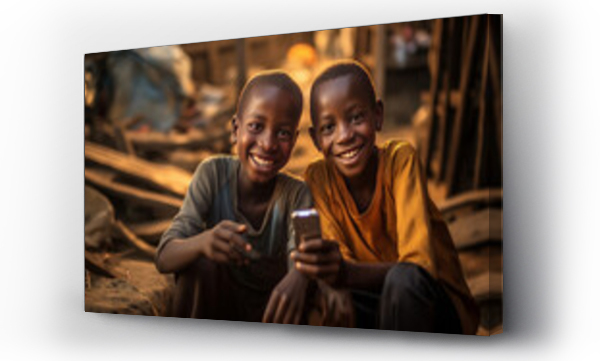 Wizualizacja Obrazu : #689197783 two african boys in the slums taking a selfie.laughing