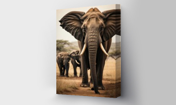 Wizualizacja Obrazu : #689587999 A flock of elephants in the wild Savannah, Safari, Africa.