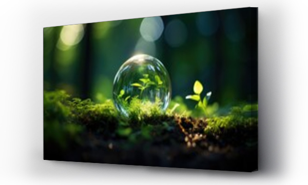 Wizualizacja Obrazu : #690157421 Glass ball with plants grown on the ground in forest environment concept
