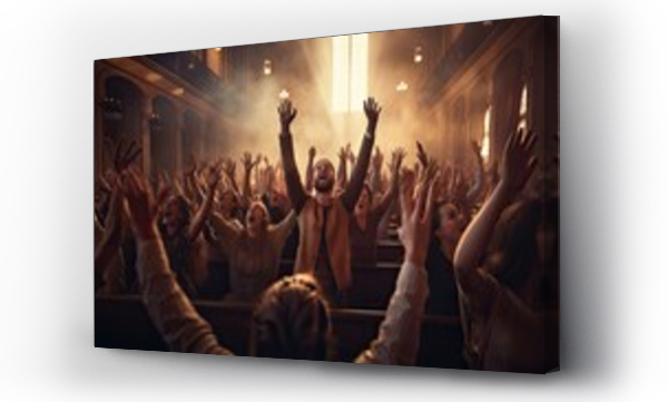Wizualizacja Obrazu : #690731305 Happy Crowd of People Worshiping and Singing Choir Together