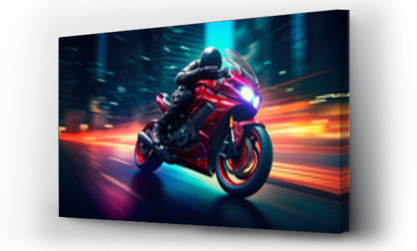 Wizualizacja Obrazu : #690844883 Racing motorcycle on speedway in a night city, with neon lights.