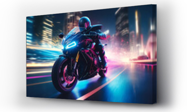 Wizualizacja Obrazu : #690844887 Racing motorcycle on speedway in a night city, with neon lights.