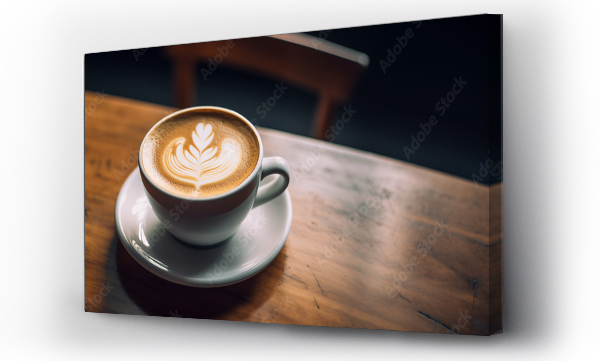Wizualizacja Obrazu : #690931207 Web banner of coffee cappuccino with latte art on table in coffee shop