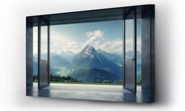 Wizualizacja Obrazu : #691054600 A single open door in a financial center, mountain landscape 