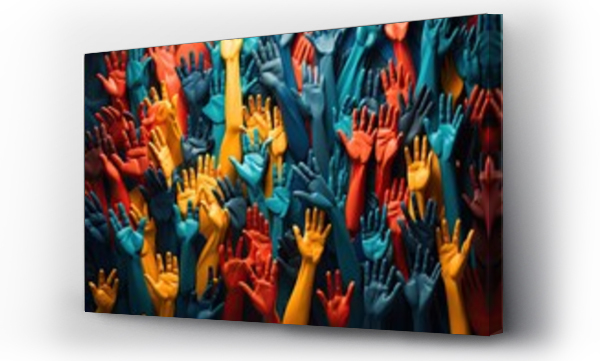 Wizualizacja Obrazu : #691150154 widok kolorowych r?k i wystawionych dloni t?umu