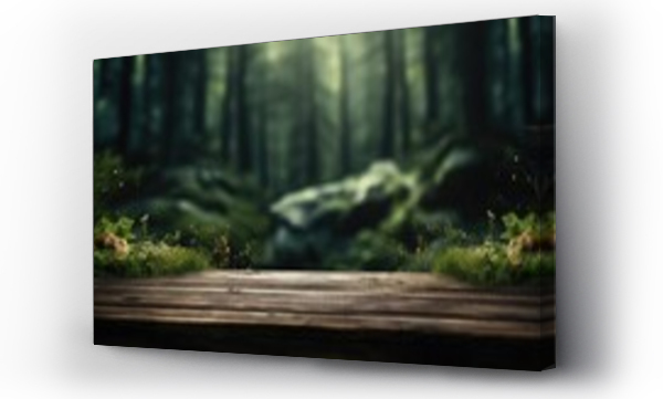 Wizualizacja Obrazu : #691194957 Empty rustic old wooden table with dream forest in the background 