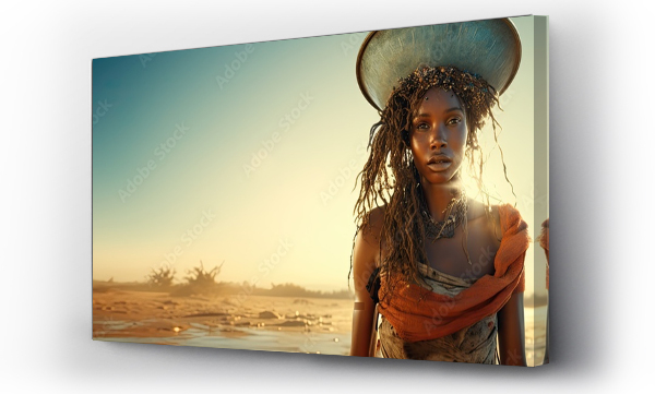 Wizualizacja Obrazu : #691261217 African woman symbolizes drought by transporting water.