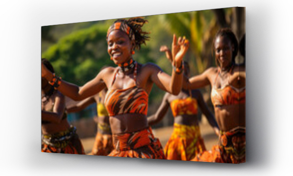 Wizualizacja Obrazu : #691402722 Cultural tribe dancers. Young african woman dancing in local music festival. Traditional dances in Africa.