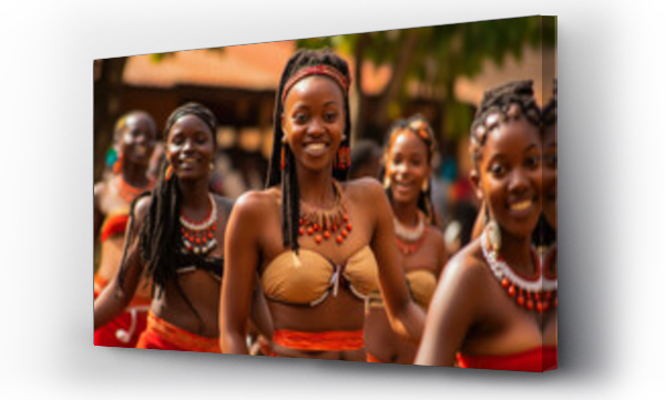 Wizualizacja Obrazu : #691402736 Cultural tribe dancers. Young african woman dancing in local music festival. Traditional dances in Africa.
