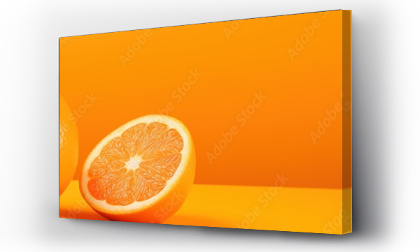 Wizualizacja Obrazu : #691520909 Fresh citrus fruit on orange background, wide horizontal panoramic banner with copy space, or web site header with empty area for text.