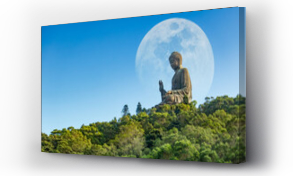 Wizualizacja Obrazu : #691767014 Tian Tan Buddha Statue Po Lin Monastery, Lantau Island, Ngong Ping Village in Hong Kong, scenery on heaven Big buddha in moon and blue sky, religion sacred landmark of tourists and buddhists tourism.