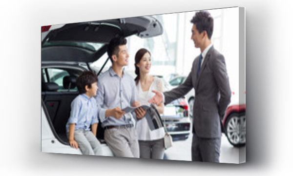 Wizualizacja Obrazu : #691920385 Young family choosing car in showroom