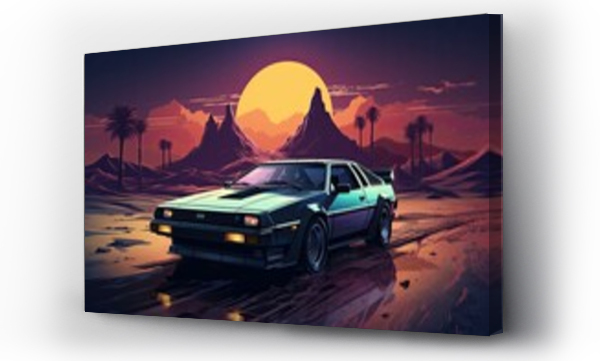 Wizualizacja Obrazu : #692073154 neon Illustration of a retro sports car of the 1980s Retro-futuristic landscape