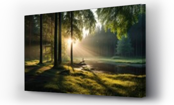 Wizualizacja Obrazu : #692723947 Captivating shot of a serene, untouched forest landscape bathed in morning light , concept of Majestic scenery