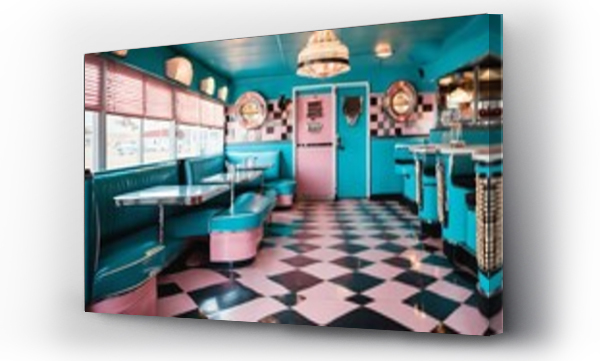 Wizualizacja Obrazu : #692746951 Retro 1950s American diner interior - vintage style, nostalgic feel