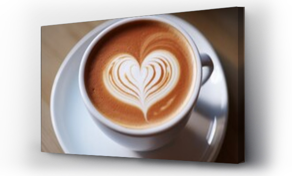 Wizualizacja Obrazu : #693105932 Romantic cup of latte coffee with heart shaped art on foam, top view, love background