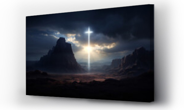 Wizualizacja Obrazu : #693118146 Mountains desert landscape with a bright cross in the sky. 