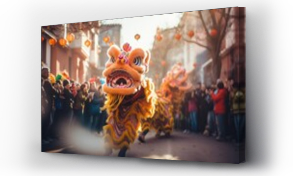 Wizualizacja Obrazu : #693359999 Vibrant dragon dance performance during Chinese New Year celebration. Cultural tradition.
