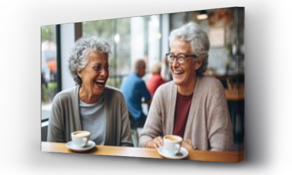 Wizualizacja Obrazu : #693663400 Happy senior women drinking coffee in cafe