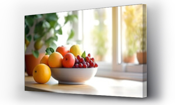 Wizualizacja Obrazu : #693941151 A bowl of fruit on the kitchen table by the window.