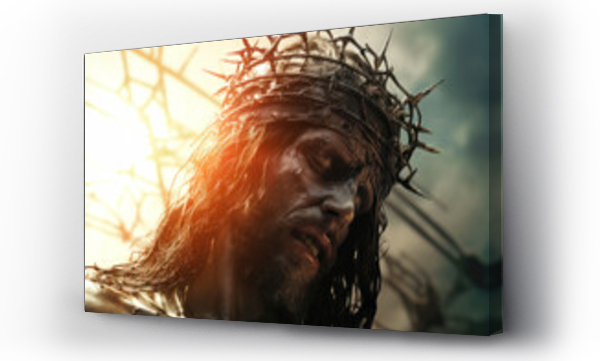 Wizualizacja Obrazu : #694238643 Jesus, savior, healer, wearing a crown of thorns, bloody and beaten, Easter Sunday Morning.