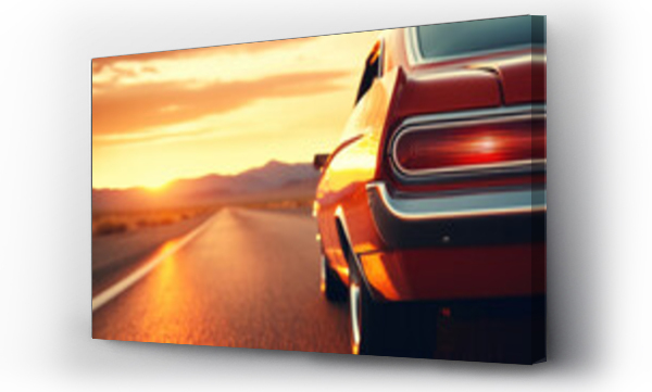 Wizualizacja Obrazu : #694305103 Classic retro vintage American car driving on highway at sunset